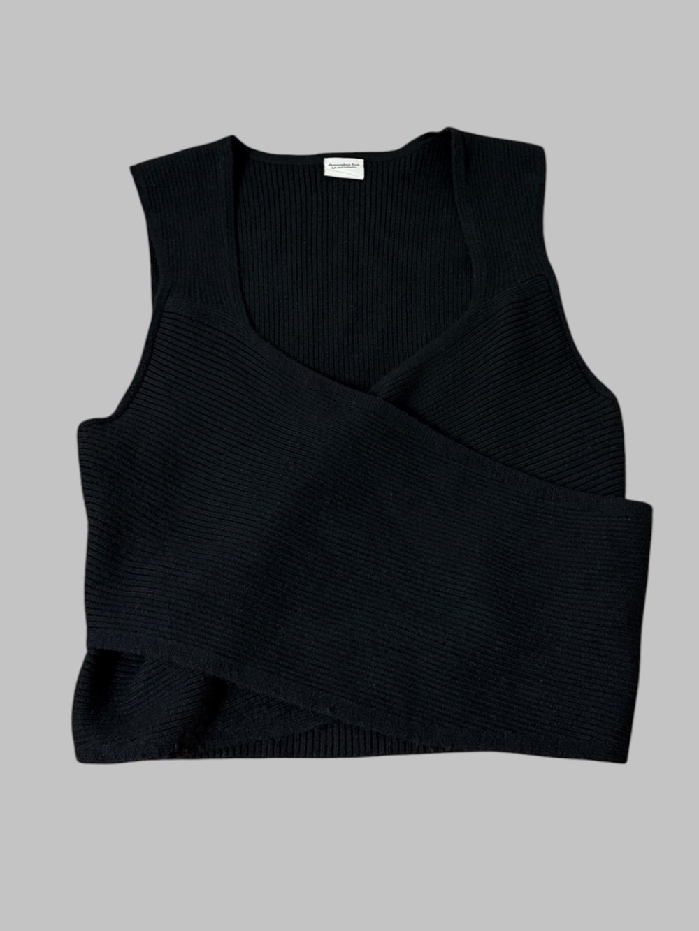Abercrombie & Fitch Black Ribbed Knit Crossover Wrap-Front Top